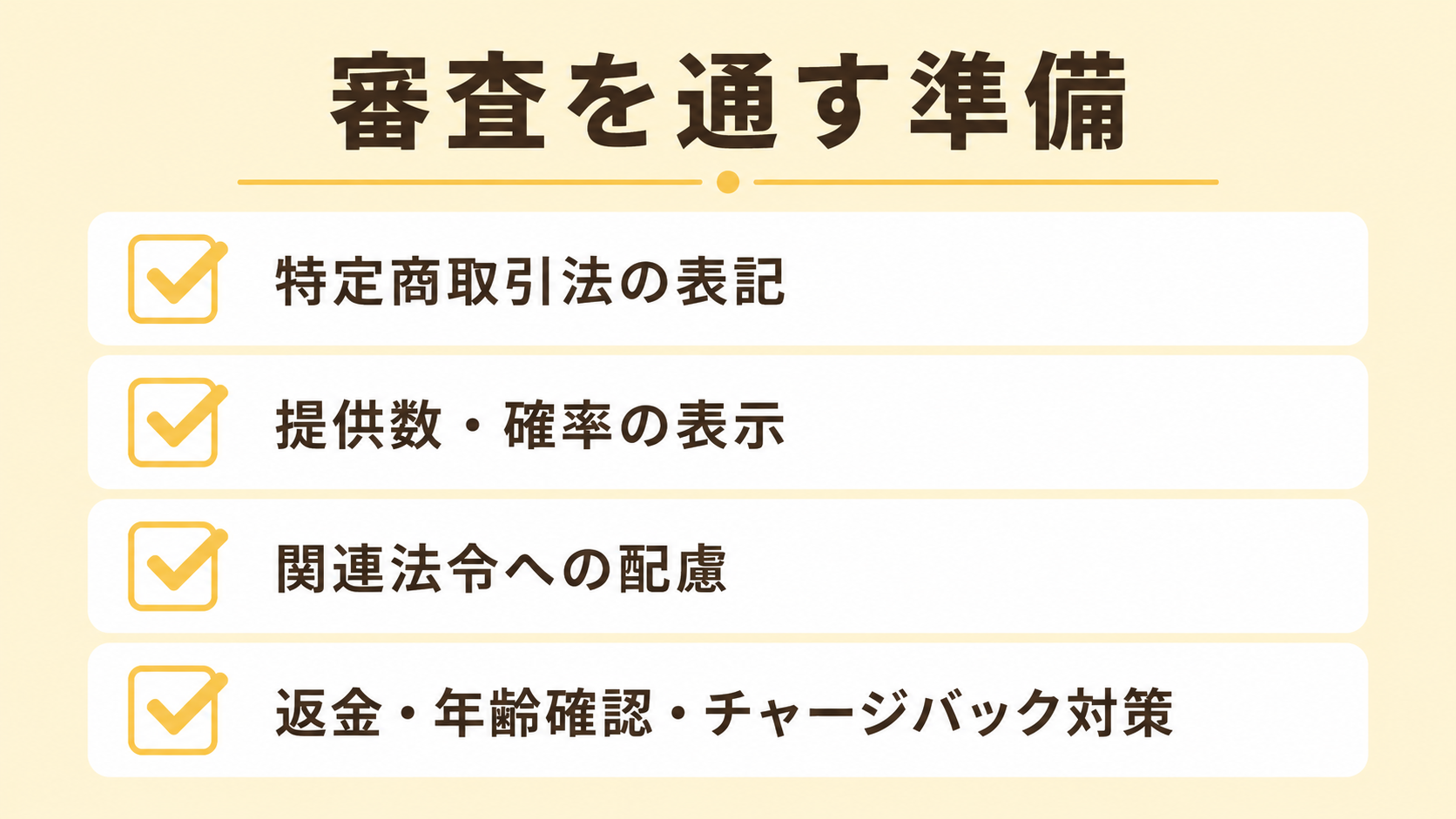 審査を通すために準備することの解説図