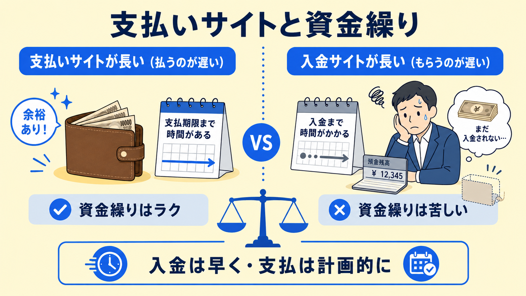 支払いサイトが資金繰りに与える影響の解説図